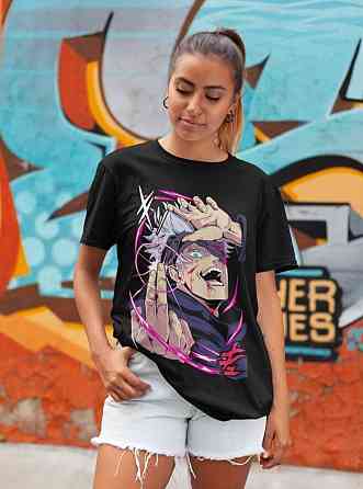 Футболка з аніме принтом Магічна битва оверсайз (S/M/L) Чорний AnimeJ0796 Дніпро