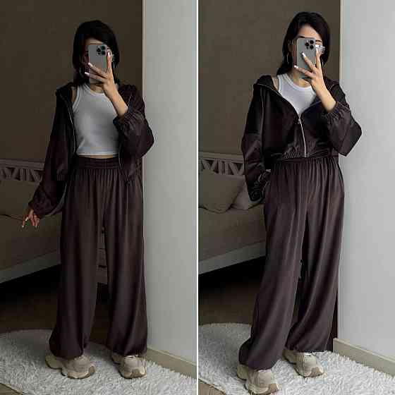 Женский трендовый оверсайз костюм двойка: кофта и штаны велюр Одесса