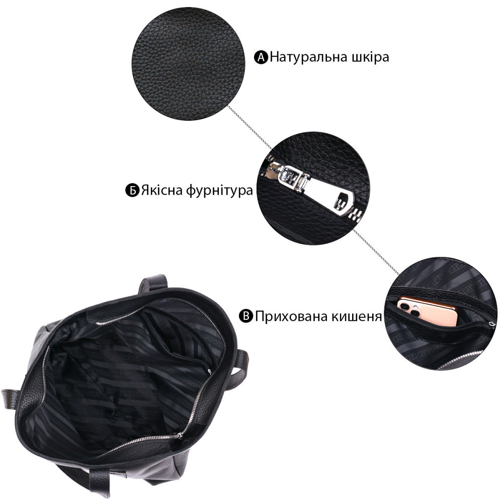 Шкіряна універсальна жіноча сумка Shvigel 16354 Чорний Київ - фото 4