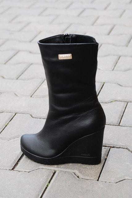 Напівчоботи жіночі ARLETT чорні натуральна шкіра зима висота 21см обхват 32-34см танкетка 9см ( Коломыя - изображение 6