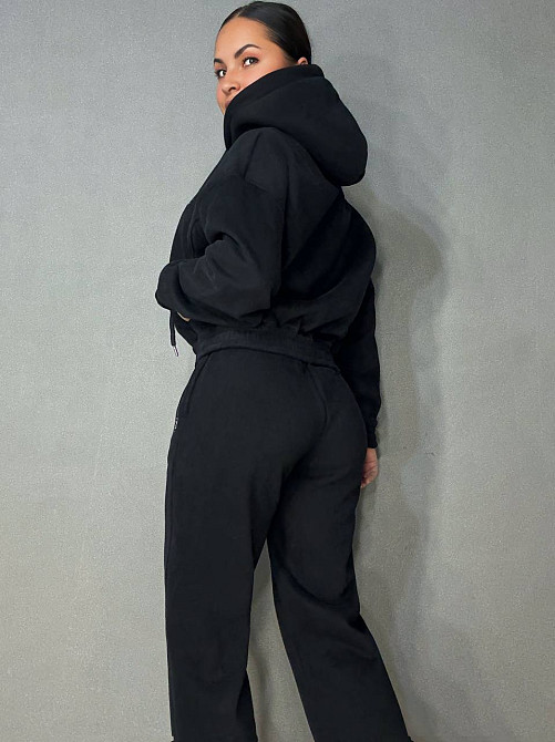 Костюм жіночий Joy One 80990 утеплений на флісі худі зі штанами чорний, чорний, L Київ - фото 6