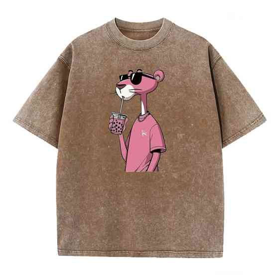 Футболка оверсайз вініж із принтом Пантера Бежевий Харків