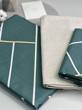 Комплект постельного белья Ideal Textile бязь изумрудно-берюзовый с геометрическим принтом Двуспальн Черновцы - изображение 3