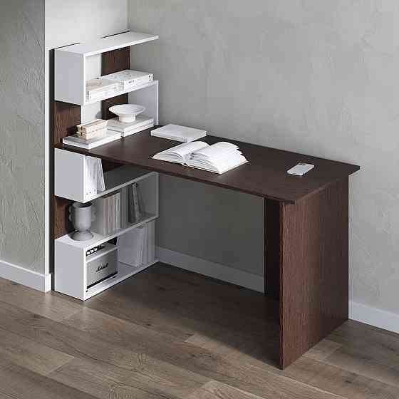 Компьютерный стол VAYS M-24 Венге Темный-Белый, письменный с полками слева, ЛДСП, 142×60×123 см – для дома, учебы, офиса Львов