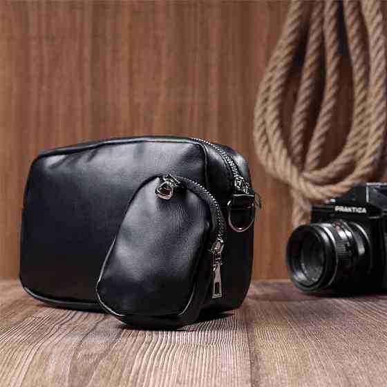 Зручна жіноча сумка крос-боді з монетницею з екошкіри Vintage 22796 Чорний Київ