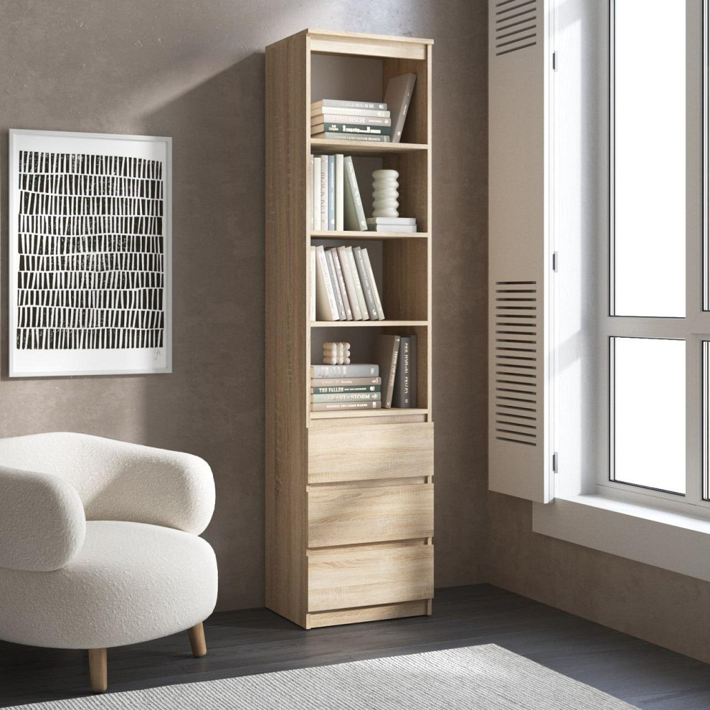 Пенал для книг VAYS R-25, з відкритими полицями та шухлядами, без ручок, ЛДСП, 50×40×211 см - для вітальні, спальні, офісу Львів - фото 2