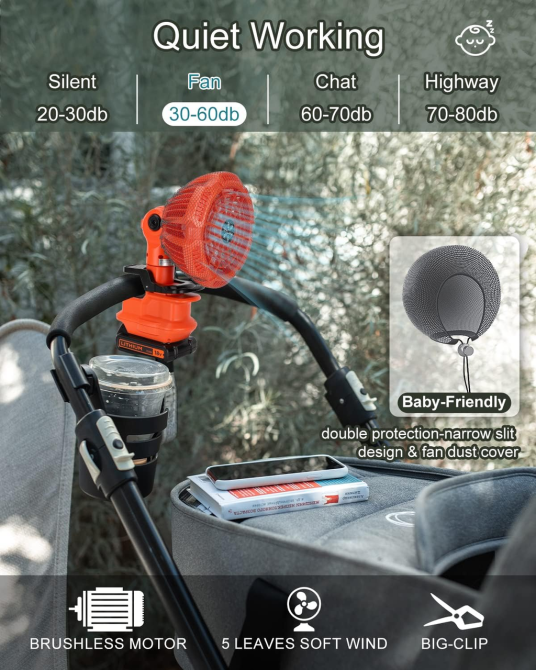 Портативный вентилятор с зажимом для литиевой батареи BLACK+DECKER 20 В, вентилятор для детской коляски с питанием Киев - изображение 3