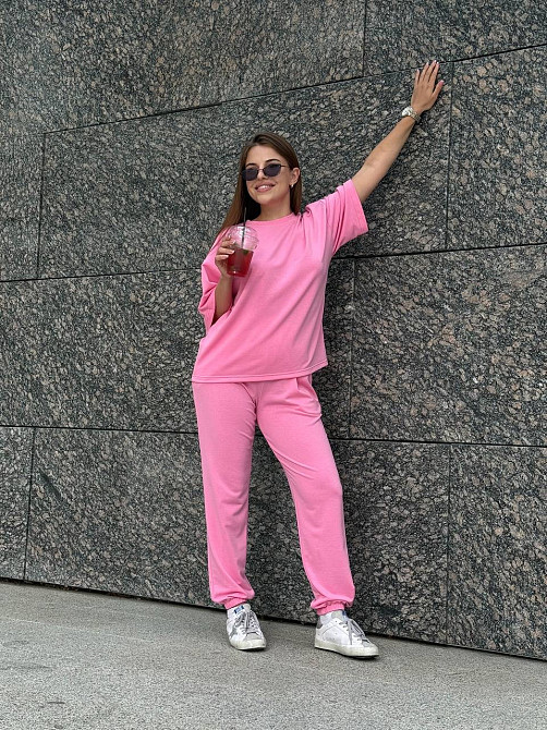 Жіночий костюм двонитка футболка та штани прогулянковий Рожевий XL-XXL Харків - фото 9