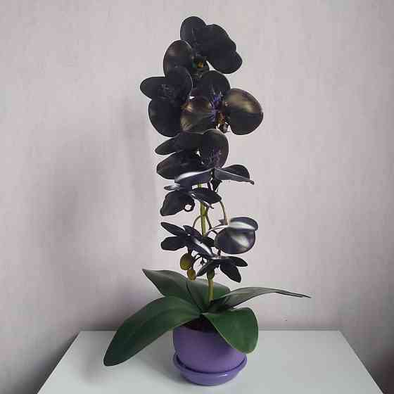 Штучна латексна орхідея VIP в бузуковому керамічному кашпо на одну гілку фіолетова Дніпро