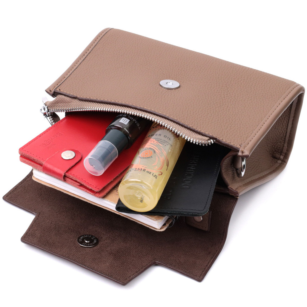 Женская сумка с геометрическим клапаном из натуральной кожи Vintage 22630 Коричневая Киев - изображение 10