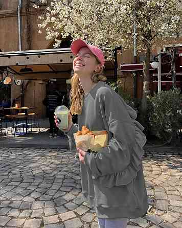 Жіночий стильний оверсайз світшот з рюшами Графіт Одеса