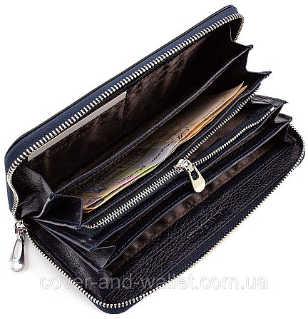 Кожаный кошелек на змейке большого размера синего цвета ST Leather Киев - изображение 8