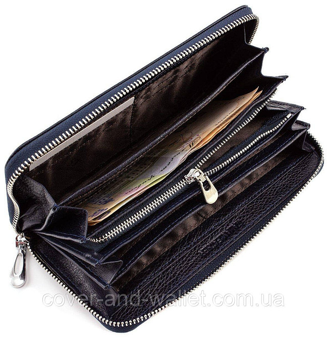 Кожаный кошелек на змейке большого размера синего цвета ST Leather Киев - изображение 8