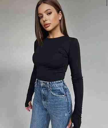 Женский базовый обтягивающий лонгслив с вырезами для пальчиков турецкая натуральная вискоза Одесса