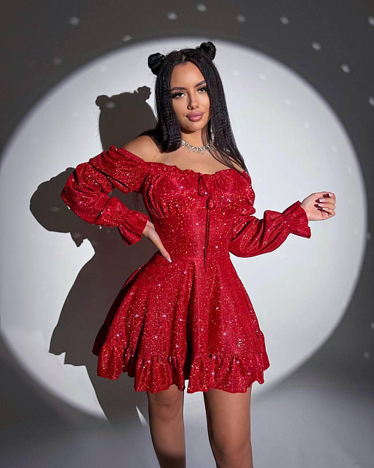 Жіноче святкове блискуче та мерехтливе люрексове плаття з блискітками Червоний, 46/48 Одеса - фото 4