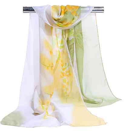 Женский шифоновый шарф на шею 145 на 48 см салатово-белый Киев