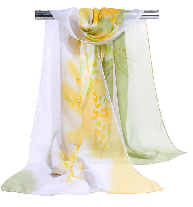 Женский шифоновый шарф на шею 145 на 48 см салатово-белый Киев - изображение 3