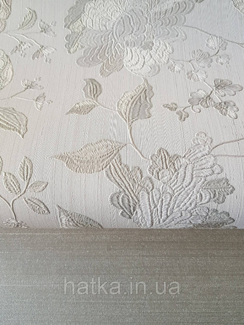 Шпалери вінілові на паперовій основі Sirpi Italian Silk 7 квіти листя гілки золотисті на бежевому структурні Київ - фото 2
