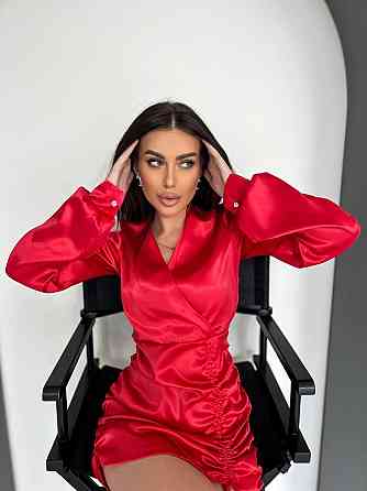 Жіноча романтична мініплаття костюмний атлас Червоний, 42/44 Одеса