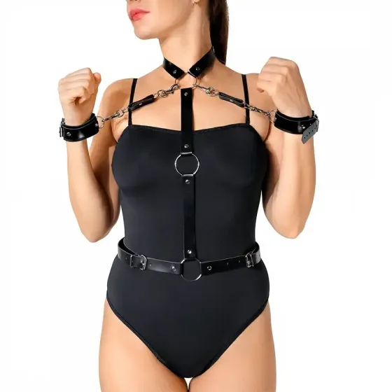 Жіноча портупея з наручниками Art of Sex - Ursula чорна XS-2XL, екошкіра Львів