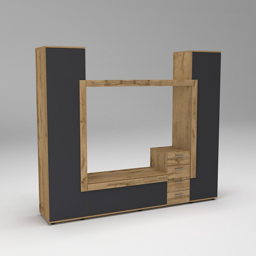 Стенка в гостиную под ТВ Эхо-2, Дуб Аппалачи/Антрацит, 2160х420х1850 Львов - изображение 1