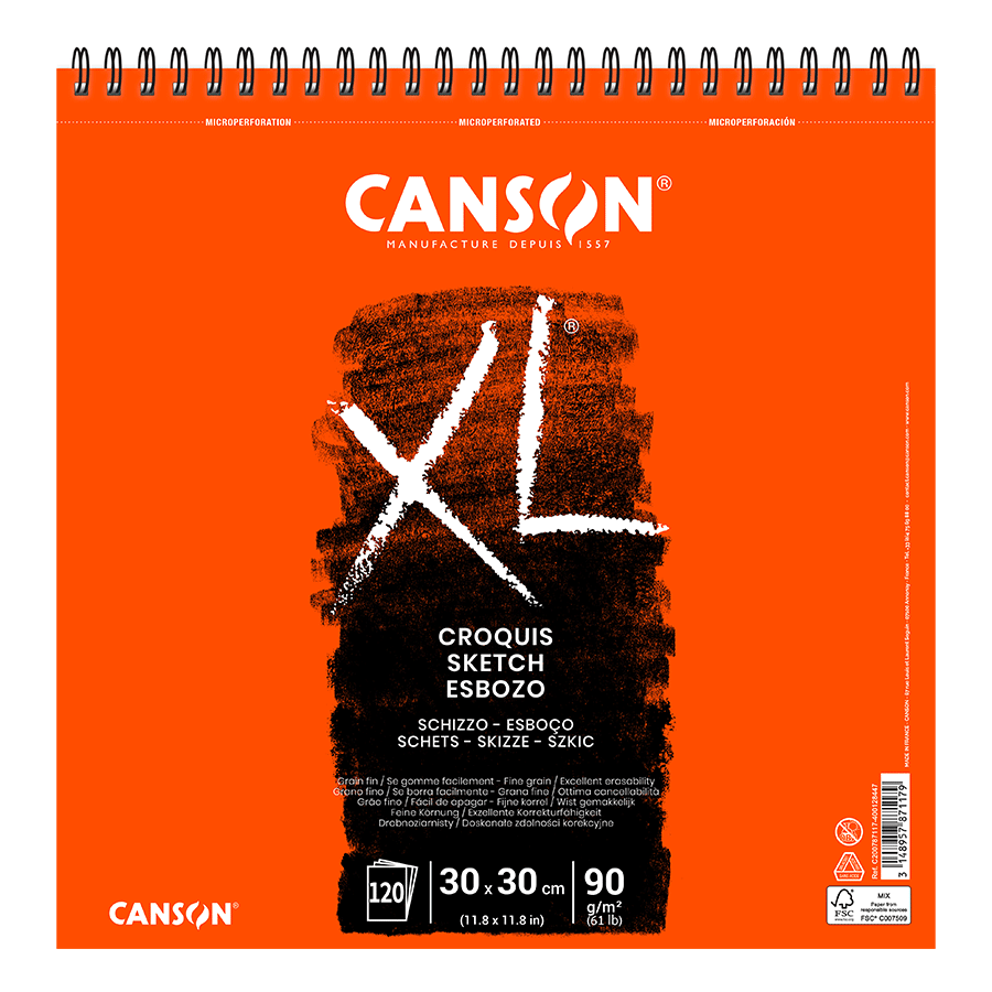 Альбом для ескізів на спіралі XL 30х30см 90г/м2 120л білий колір Canson Київ - фото 1