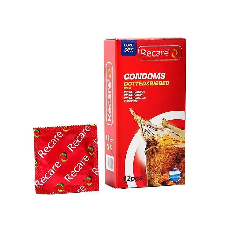 Презервативи Recare Cola Dotted&Ribbed Condoms 12 шт, з пухирцями та ребрами, аромат: Кола Львов - изображение 1