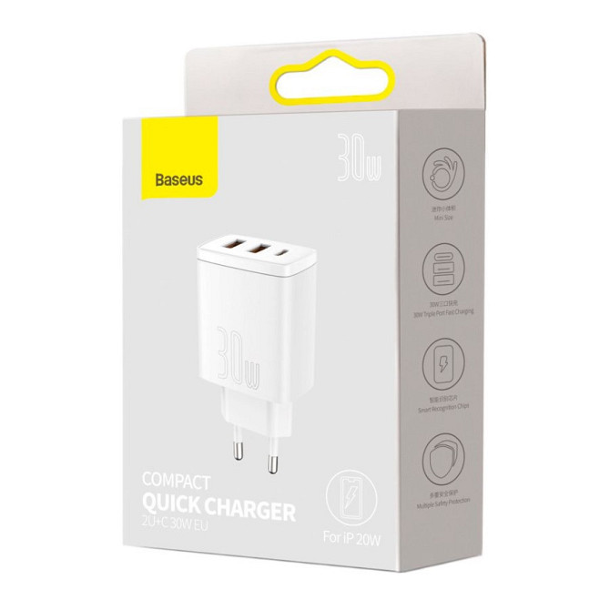 Універсальний мережевий заряд Baseus 30W Compact Quick Charger CCXJ-E02 (Біле) Миколаїв - фото 5