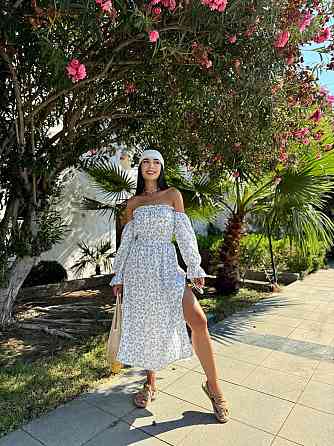 Женское летнее принтованное миди платье с разрезом натуральный муслин 46/48 Одесса