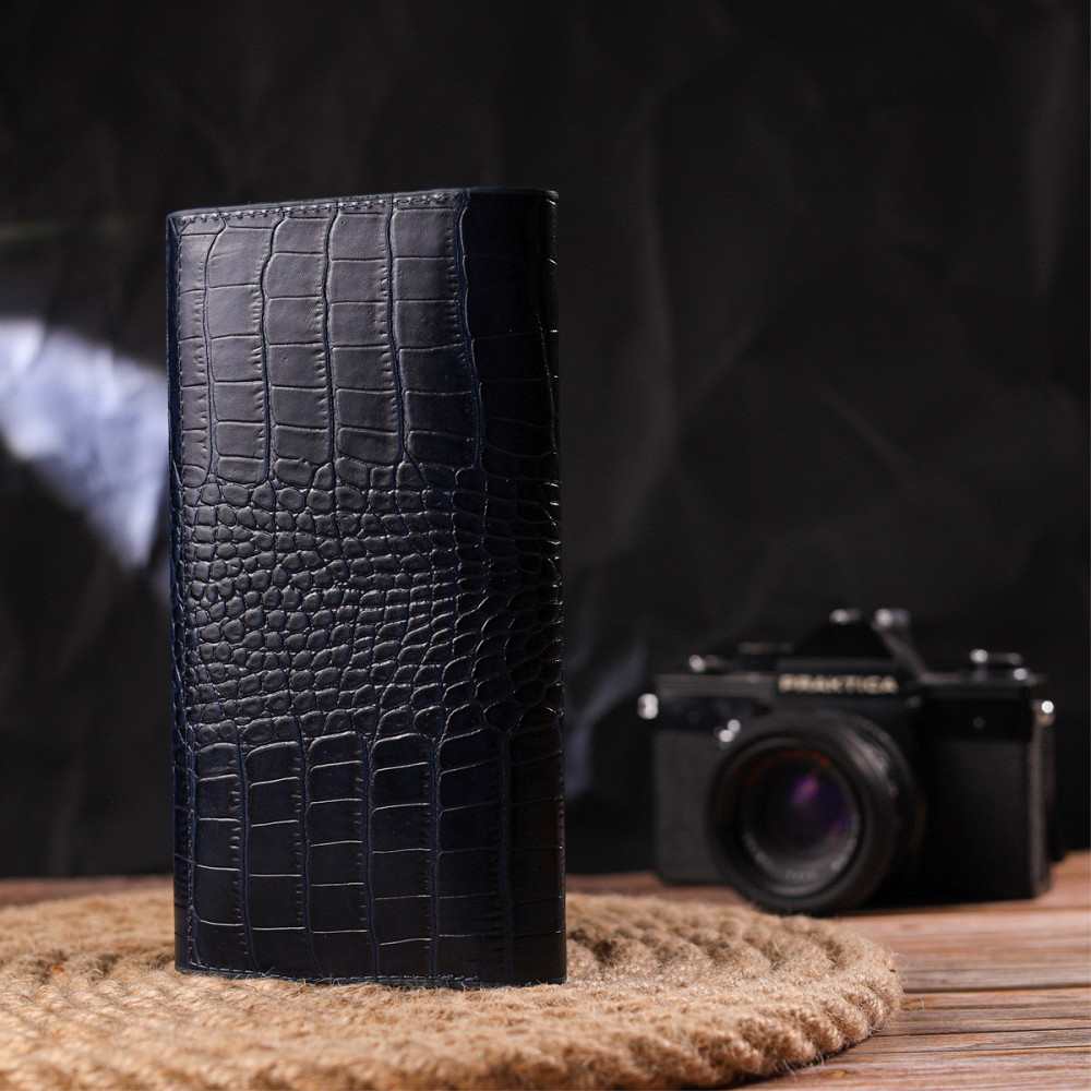 Великий жіночий гаманець із натуральної шкіри з тисненням під крокодила CANPELLINI 21661 Синій Київ - фото 9