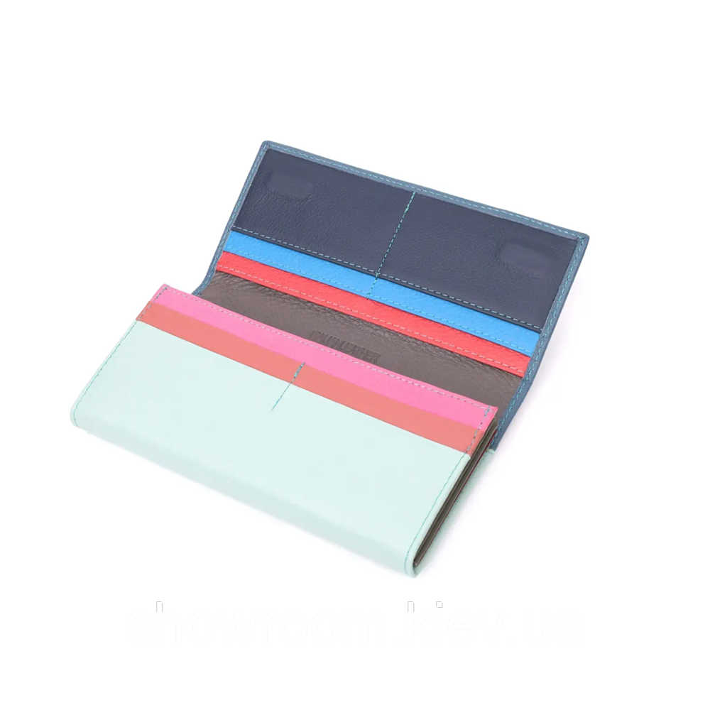 Женский кожаный кошелек на магните (140) голубой Киев - изображение 3