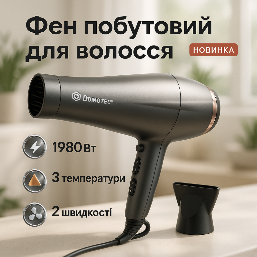 Дорожній фен для волосся Domotec, Фен з регульованою швидкістю і температурою Жіночий для волосся BK-13 Львів - фото 15