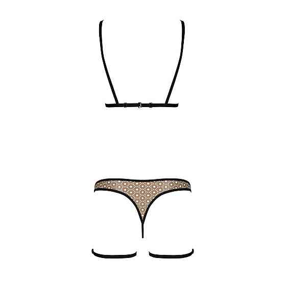 Еротичний комплект спідньої білизни Passion GABI SET XXL/XXXL beige, трусики з гартерами Sex Aura Київ
