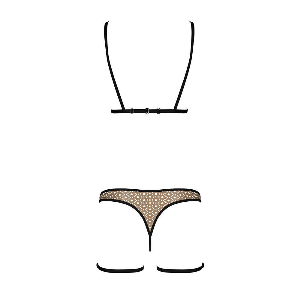 Еротичний комплект спідньої білизни Passion GABI SET XXL/XXXL beige, трусики з гартерами Sex Aura Київ - фото 4
