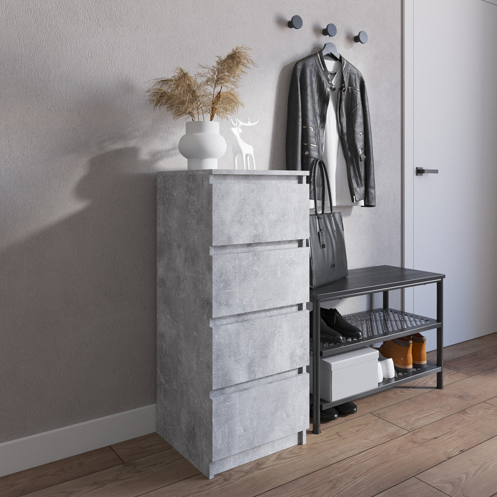 Комод VAYS R-17 Бетон, на 4 ящика без ручек, узкий, ЛДСП 40×40×98 см - для прихожей, спальни, коридора Львов - изображение 1