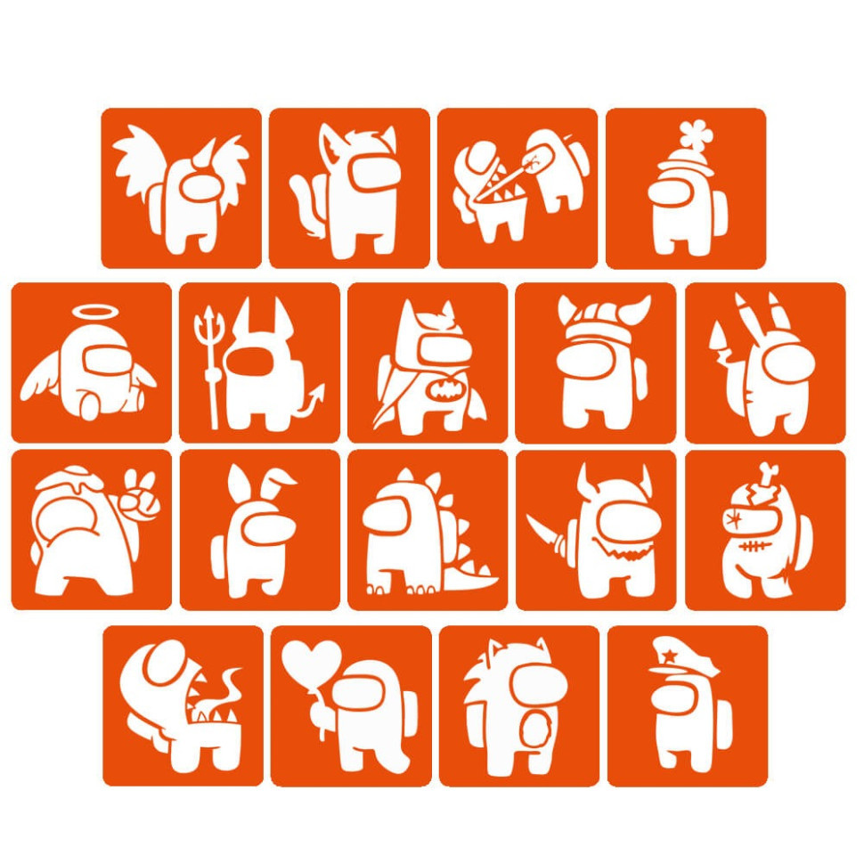 Набір трафаретів для біо-тату "Among Us #2" Among-Us-2-5x5-18, 18 трафаретів Вінниця - фото 1