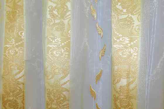 Тюль органза з нейлоновою вишивкою колір напівпрозорий з золотистим 1284т Київ