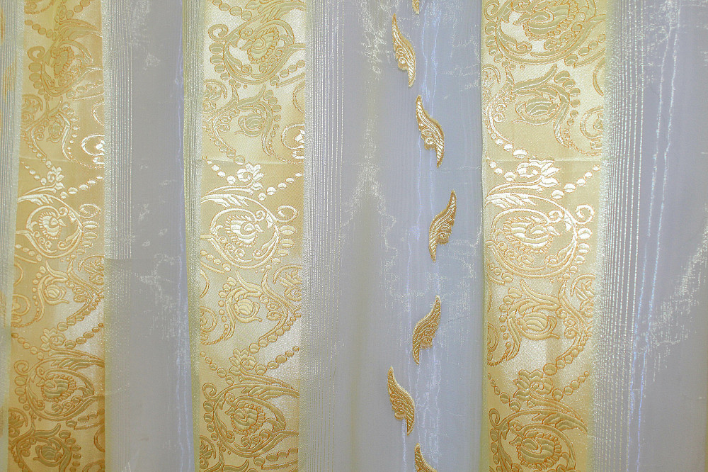 Тюль органза з нейлоновою вишивкою колір напівпрозорий з золотистим 1284т Київ - фото 5