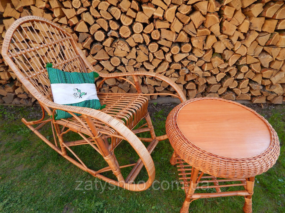 Крісло гойдалка плетена з кавовим столом Київ - фото 3
