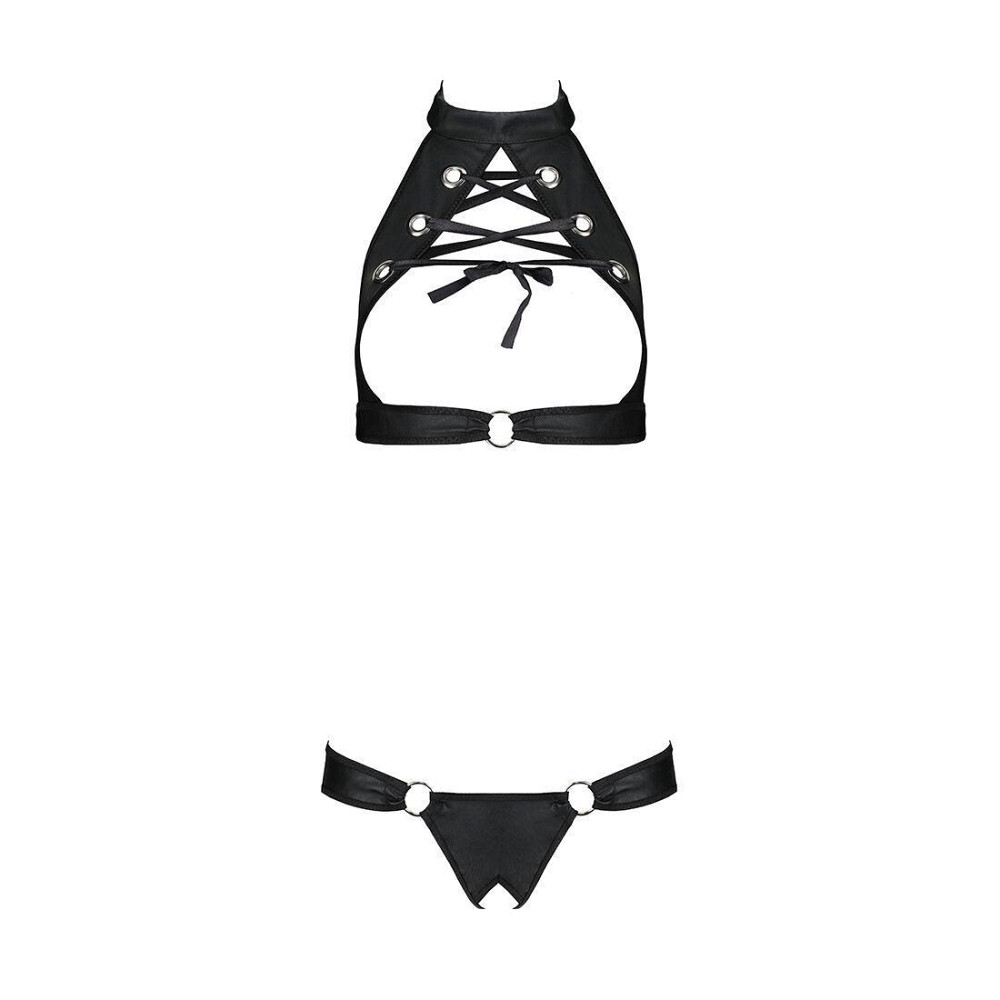 Комплект відкритий топ та трусики з екошкіри з люверсами Passion MALWIA SET OpenBra XXL/XXXL, black Sex Aura Київ - фото 3