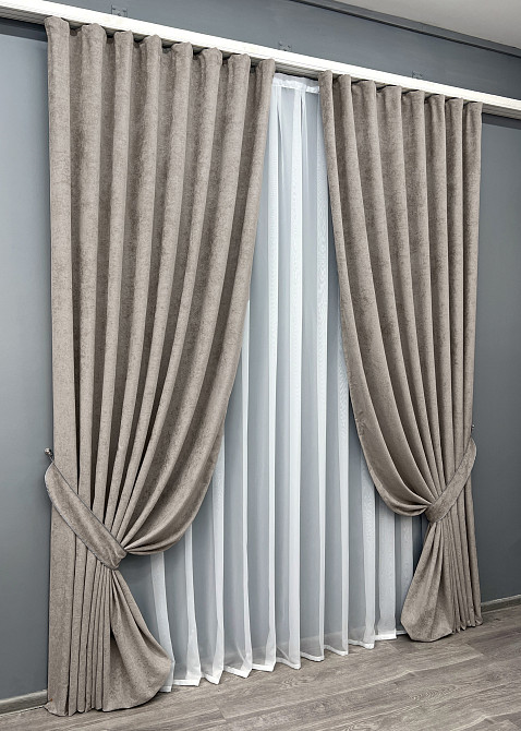 Комплект готових штор VR-Textil Шеніл преміум VELMIRA Rich № 1929ш Тауп 200х290 см 2 шт (32-351) Київ - фото 3