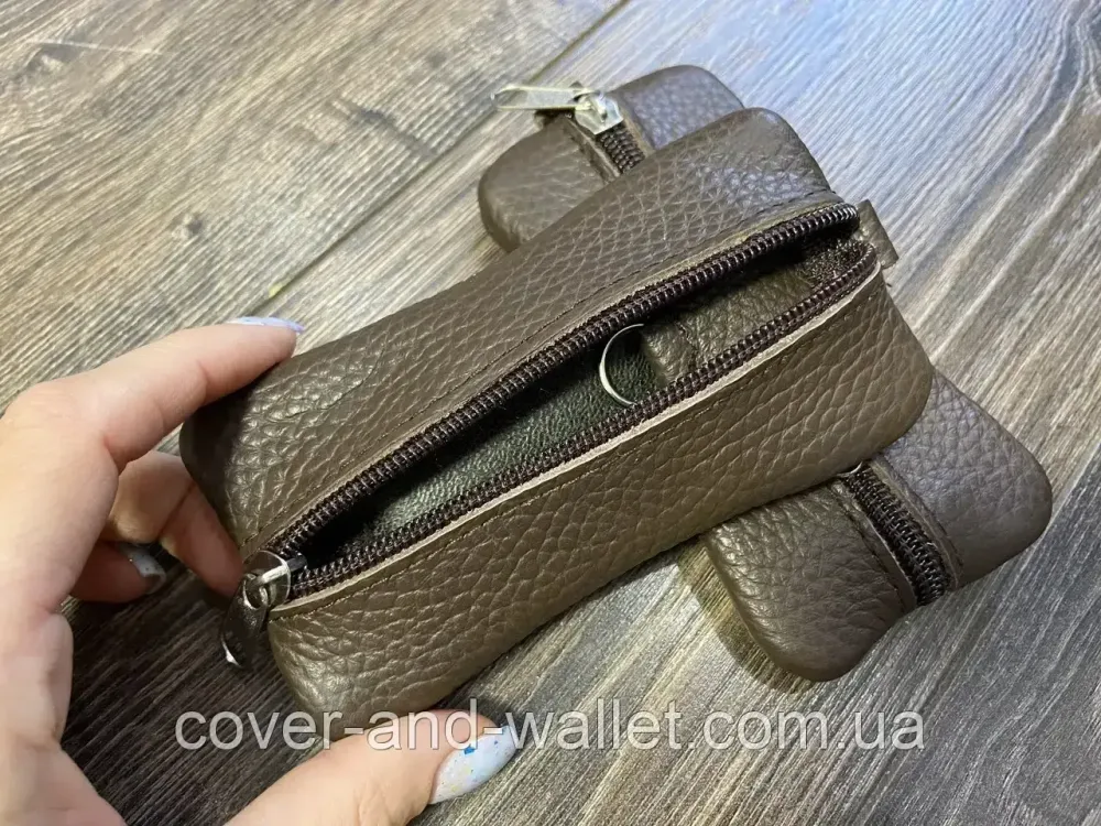 Шкіряна ключниця на дві блискавки чорного кольору MD Leather Київ - фото 4