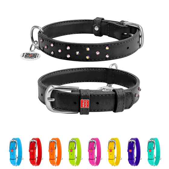Нашийник для собак шкіряний WAUDOG Glamour з QR паспортом, з клейовими стразами, Ш 25 мм, Дов 3 Коломыя