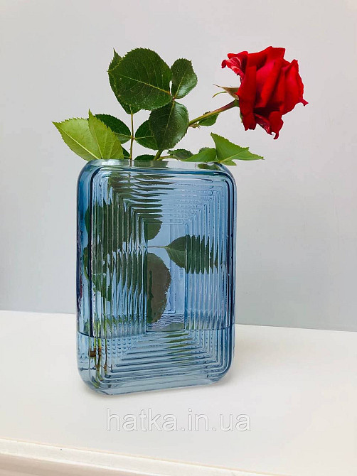 Ваза скляна 14*6,5*20 см "Марок" синє товсте скло Київ - фото 1