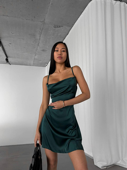 Жіноча романтична приваблива мініплаття із шовку смагдовий, 44/46 Одеса - фото 2