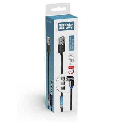 Дата кабель USB 2.0 AM to Lightning + Micro 5P + USB-C 1.0m Magnetic Ro ColorWay (CW-CBUU037-BK) Вінниця