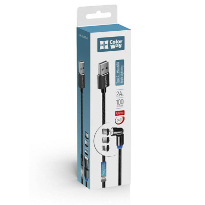 Дата кабель USB 2.0 AM to Lightning + Micro 5P + USB-C 1.0m Magnetic Ro ColorWay (CW-CBUU037-BK) Вінниця - фото 5
