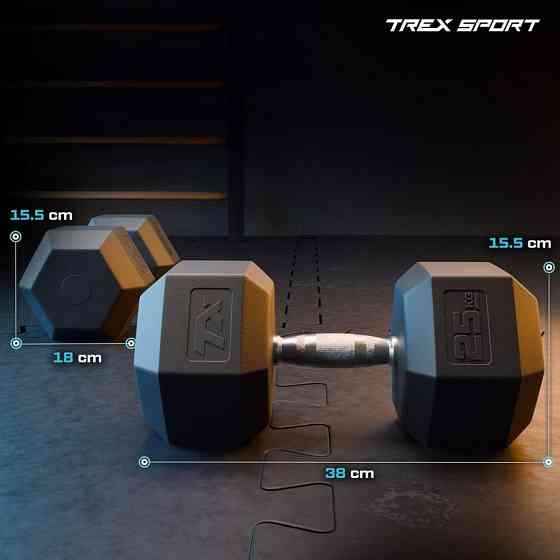 Гантеля шестигранна прогумована TX-250RD Trex Sport 25кг Киев