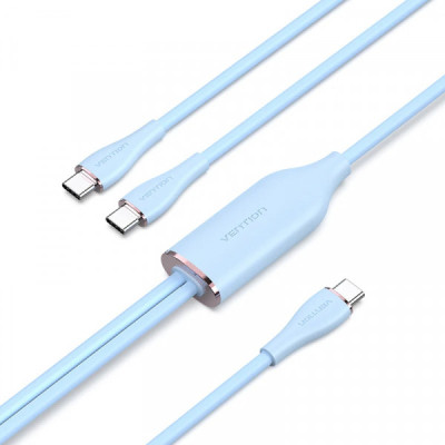 Дата кабель USB-C to 2xUSB-C 1.5m 5.0A Silicone Type Blue Vention (CTMSG) Винница - изображение 1