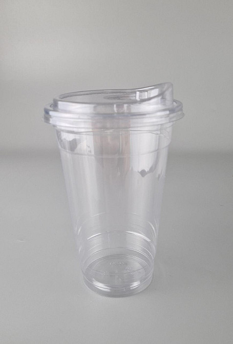 Комплект Стакан РЕТ щільний, прозорий, 500 мл плюс кришка рівна з поїлкою (100 шт.) Харків - фото 2